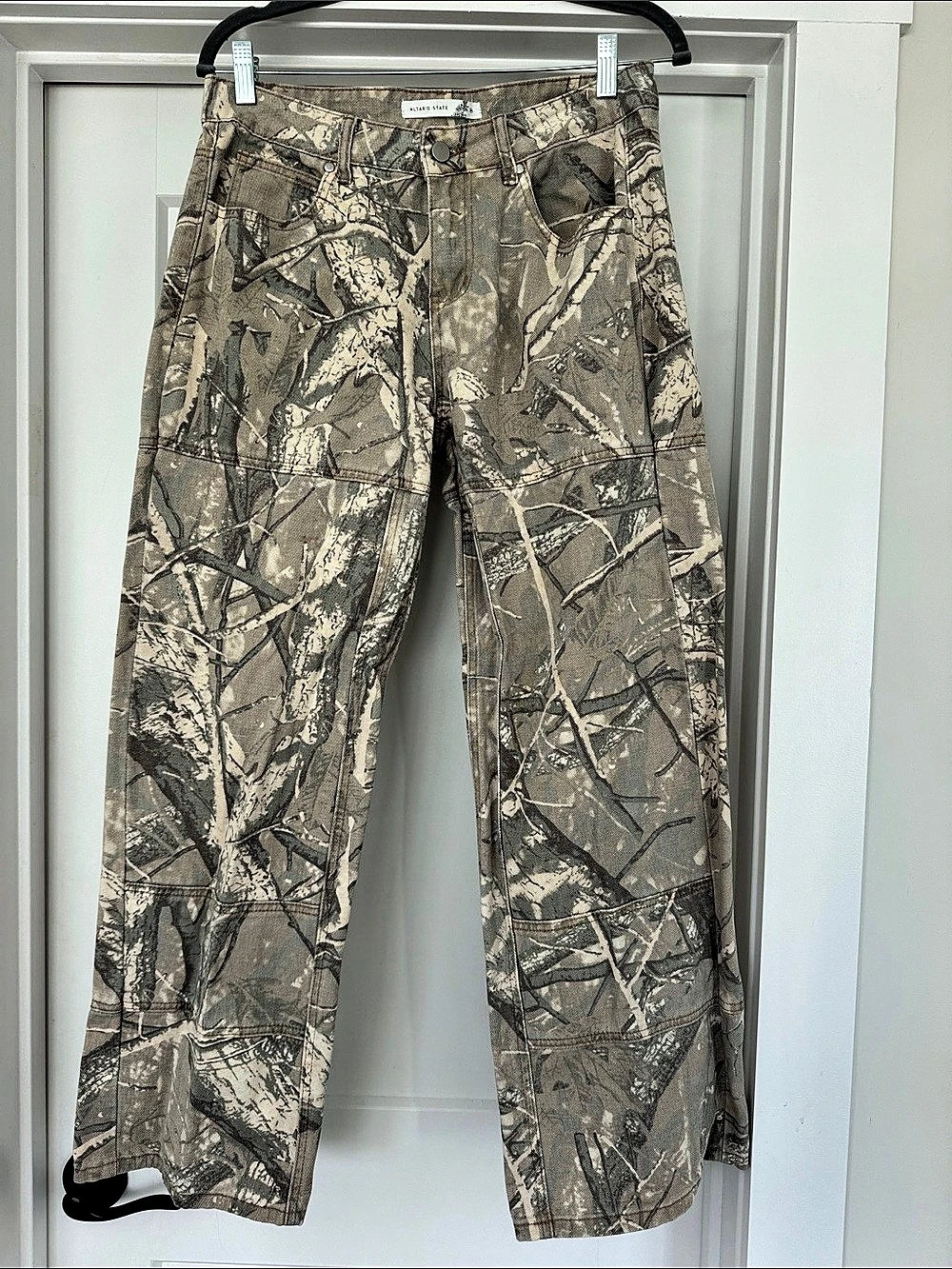 Altar'd State Steph Camo Pant Straight Leg Jeans Brown & Gray Medium